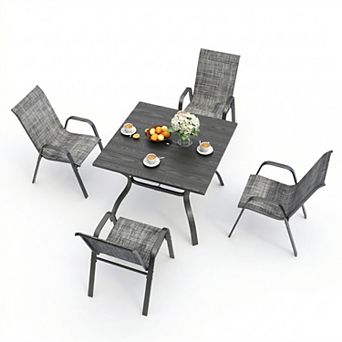 5 pc Outdoor Patio Dining Set with Umbrella Hole and 4 Ergonomic Folding Chairs
