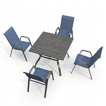 5 pc Outdoor Patio Dining Set with Umbrella Hole and 4 Ergonomic Folding Chairs