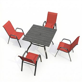 5 pc Outdoor Patio Dining Set with Umbrella Hole and 4 Ergonomic Folding Chairs