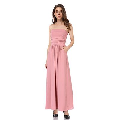 Women's Summer Elegant Strapless Maxi Dress Tube Top Dress A Line Flowy  Vacation Long Dresses