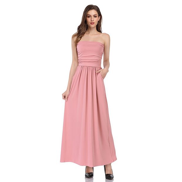 Women's Summer Elegant Strapless Maxi Dress Tube Top Dress A Line Flowy  Vacation Long Dresses