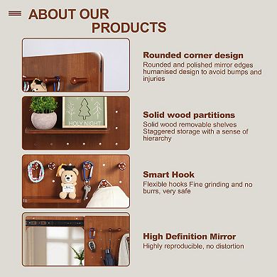 47.6×15.7in Wall Mounted Full Length Mirror with Shelf & Hooks, Multifunctional for Bedroom Entryway