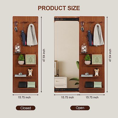47.6×15.7in Wall Mounted Full Length Mirror with Shelf & Hooks, Multifunctional for Bedroom Entryway