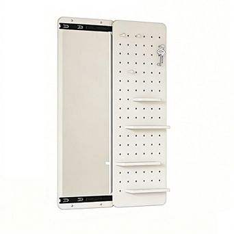 47.6×15.7 in Wall Mounted Full Length Mirror with Shelf & Hooks, Multifunctional for Bedroom Entryway