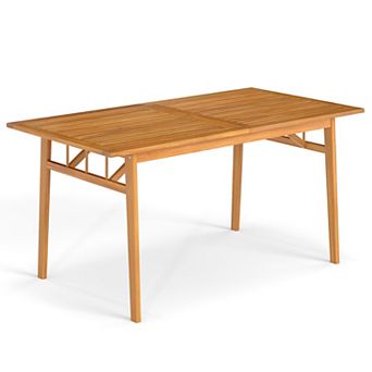 Gymax 63'' Acacia Wood Dining Table for 6 People Heavy-Duty Indoor Outdoor Wooden Table