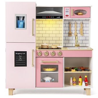 Gymax Kitchen Playset for Kids w/ Realistic Lights & Sounds Range Hood Stove Grill