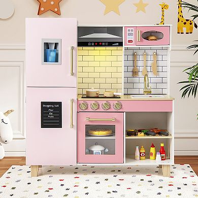 Gymax Kitchen Playset for Kids w/ Realistic Lights & Sounds Range Hood Stove Grill