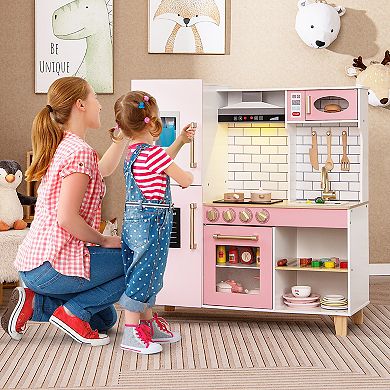 Gymax Kitchen Playset for Kids w/ Realistic Lights & Sounds Range Hood Stove Grill