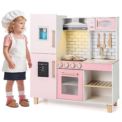 Gymax Kitchen Playset for Kids w/ Realistic Lights & Sounds Range Hood Stove Grill