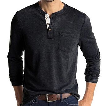 Men’s Long Sleeve Henley Shirt Casual Button Down T-Shirt with Pocket Lightweight Cotton Basic Top