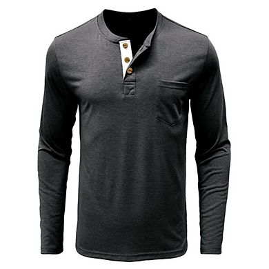 Men’s Long Sleeve Henley Shirt Casual Button Down T-Shirt with Pocket Lightweight Cotton Basic Top