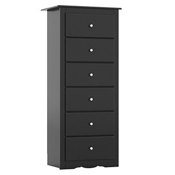 Gymax 6 Drawer Dresser Tall Wooden Chest of Drawers w/ Metal Drawer Guide Rails
