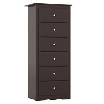 Gymax 6 Drawer Dresser Tall Wooden Chest of Drawers w/ Metal Drawer Guide Rails