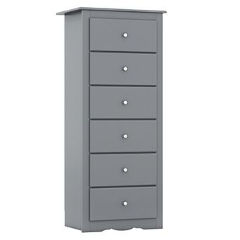 Gymax 6 Drawer Dresser Tall Wooden Chest of Drawers w/ Metal Drawer Guide Rails