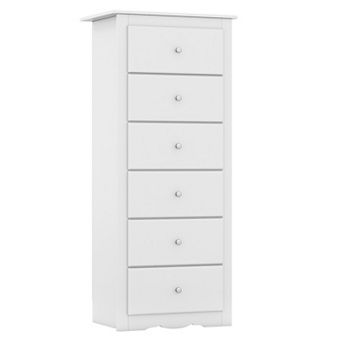 Gymax 6 Drawer Dresser Tall Wooden Chest of Drawers w/ Metal Drawer Guide Rails