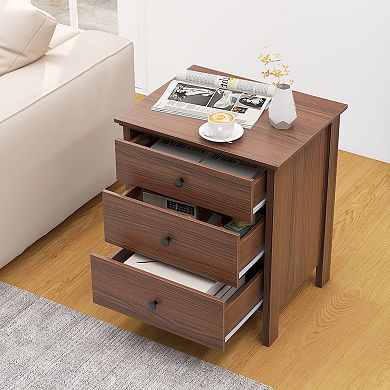 Gymax Nightstand End Side Accent Table with Storage Drawers for Bedroom