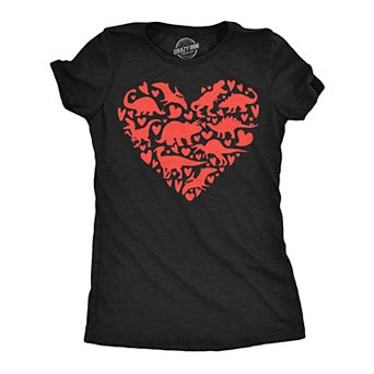 Womens Funny T Shirts Dino Heart Sarcastic Valentines Day Dinosaur Tee For Ladies