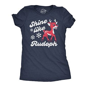 Womens Funny T Shirts Shine Like Rudolph Sarcastic Christmas Reindeer Graphic Novelty Tee for Ladies