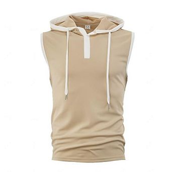 Men’s Sleeveless Hoodie Henley Tank Top Slim Fit Cut Off Shirt Lightweight Gym Workout T-Shirt