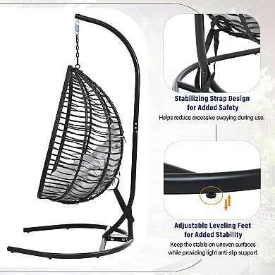 Outdoor Hanging Hammock Chair Egg Swing Chair with Stand and Cushion