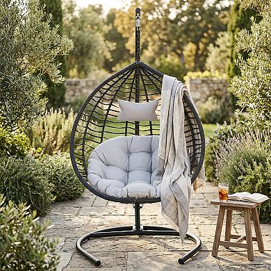 Outdoor Hanging Hammock Chair Egg Swing Chair with Stand and Cushion