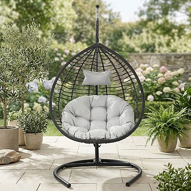 Outdoor Hanging Hammock Chair Egg Swing Chair with Stand and Cushion