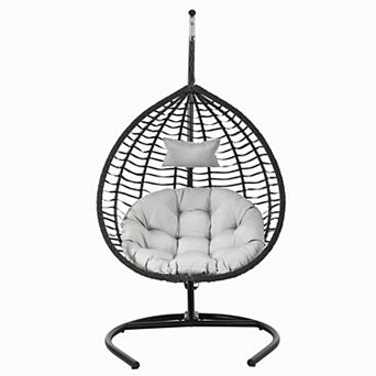 Outdoor Hanging Hammock Chair Egg Swing Chair with Stand and Cushion