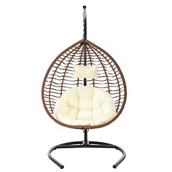 Outdoor Hanging Hammock Chair Egg Swing Chair with Stand and Cushion