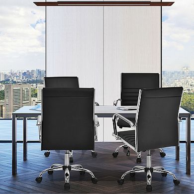 Gymax PU Leather Office Chair High Back Conference Task Chair Black