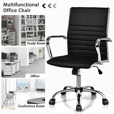 Gymax PU Leather Office Chair High Back Conference Task Chair Black