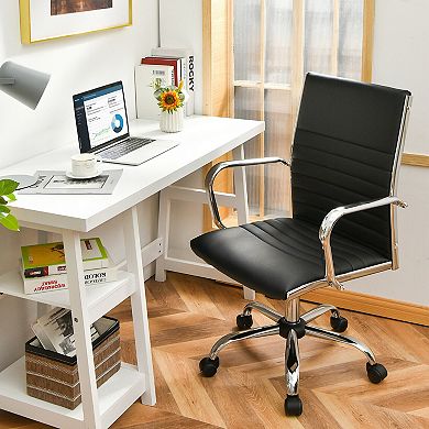 Gymax PU Leather Office Chair High Back Conference Task Chair Black