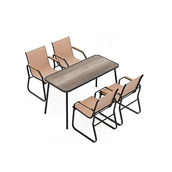 Gymax 5 pc Patio Dining Set w/ Wood-like Armrests & Metal Frame for Garden Yard