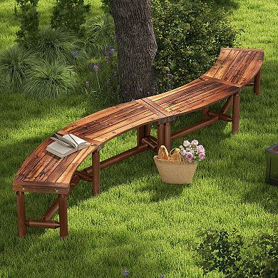 Gymax 2PCS Patio Curved Bench for 2-3 People Outdoor Loveseat for Backyard Garden