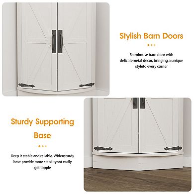 Farmhouse Corner Cabinet with 4 Doors and Shelves, Rustic Storage for Living Room