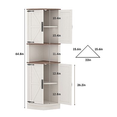 Farmhouse Corner Cabinet with 4 Doors and Shelves, Rustic Storage for Living Room