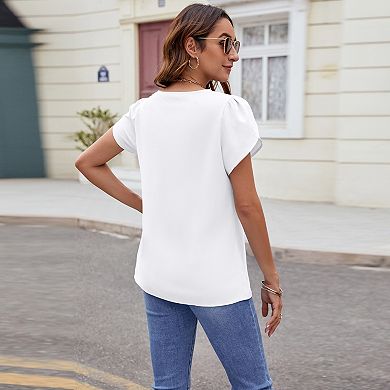 Women's V Neck Short Sleeve Blouse, Elegant Business Casual Summer Work Top