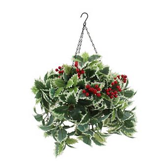St. Nicholas Square® Artificial Holly & Red Berry Hanging Basket