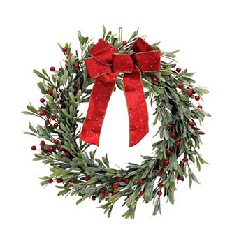 St. Nicholas Square® Artificial Mistletoe Wreath with Red Bow