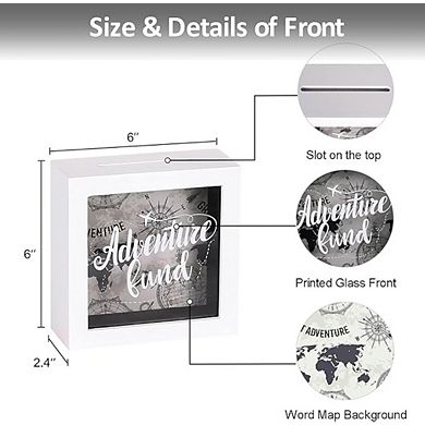 6x6 Adventure Fund White Shadow Box Money Savings Box
