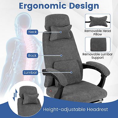 Gymax Reclining Home Office Chair Retractable Footrest High-Back Ergonomic Executive
