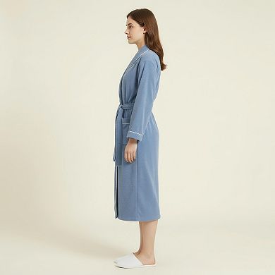 Women's Long Plush Robe with Shawl Collar Tie Waist Belt Front Pockets Soft Fleece Robe
