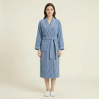 Women's Long Plush Robe with Shawl Collar Tie Waist Belt Front Pockets Soft Fleece Robe