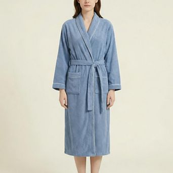 Women's Long Plush Robe with Shawl Collar Tie Waist Belt Front Pockets Soft Fleece Robe