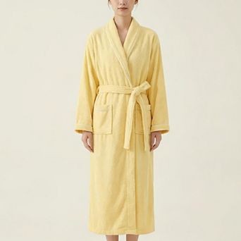 Women's Long Plush Robe with Shawl Collar Tie Waist Belt Front Pockets Soft Fleece Robe