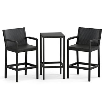 Gymax 3 pc Patio Bar Set Bistro Table & Chairs w/ Heavy-Duty Metal Frame