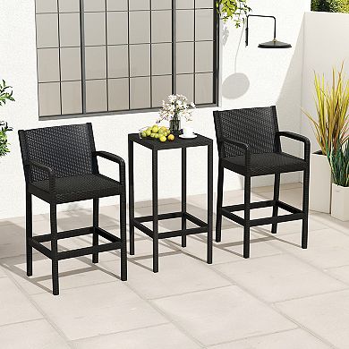 Gymax 3 Piece Patio Bar Set Bistro Table & Chairs w/ Heavy-Duty Metal Frame
