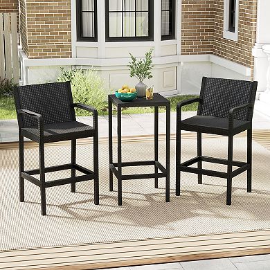 Gymax 3 Piece Patio Bar Set Bistro Table & Chairs w/ Heavy-Duty Metal Frame