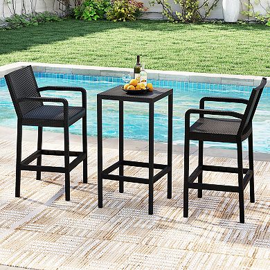 Gymax 3 Piece Patio Bar Set Bistro Table & Chairs w/ Heavy-Duty Metal Frame