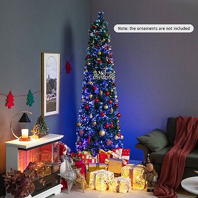 Gymax 7 FT Fiber Optic Artificial Christmas Tree Slim Pencil w/ Colorful Lights & 697 Branch Tips
