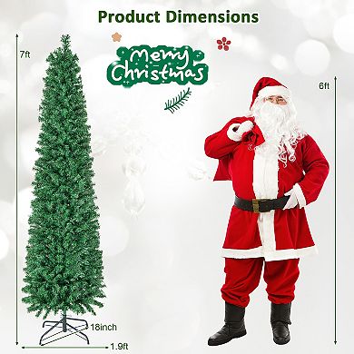 Gymax 7 FT Fiber Optic Artificial Christmas Tree Slim Pencil w/ Colorful Lights & 697 Branch Tips